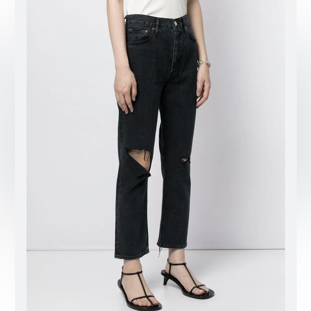 AGOLDE Riley High Waisted Straight Cropped Jeans in Black Contraband Size 25